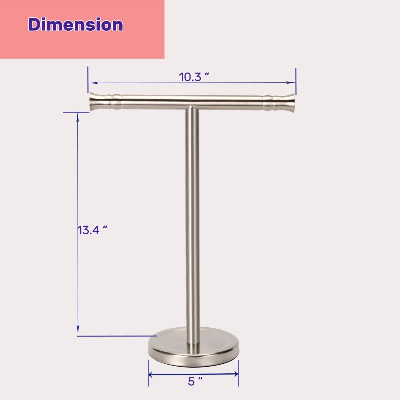 Sfemn Hand Towel Holder Stand for Bathroom Vanity Countertop SUS304 Stainless Steel T-Shape Free Standing Towel Rack Stand Towel Bar for Bathroom Kitchen (Brushed Nickel) - Image 5